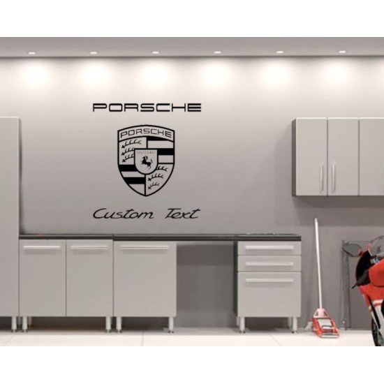 Porsche logo + custom Text Garage Wall decal sign